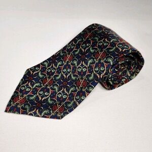 Christian Dior‎ Monsieur All Silk Navy Red Floral Print Tie
